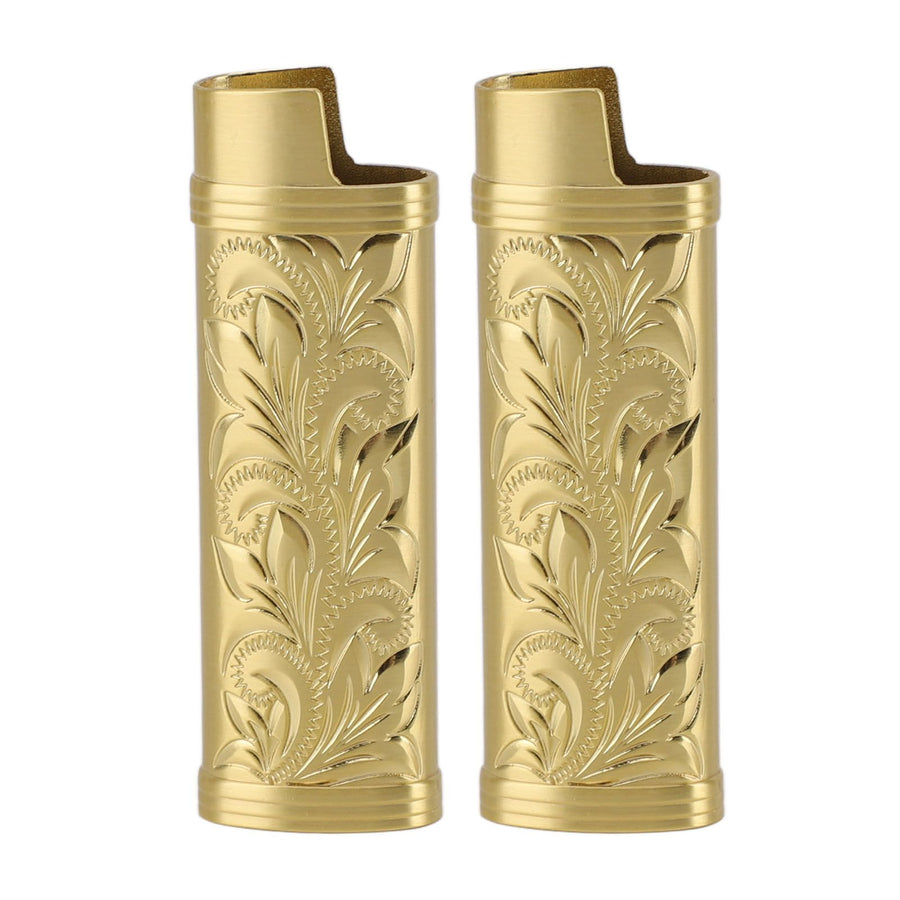 2Pcs Lighter Case Zinc Alloy Lighter Storage Container Floral Pattern for Outdoor Camping Hiking Gold