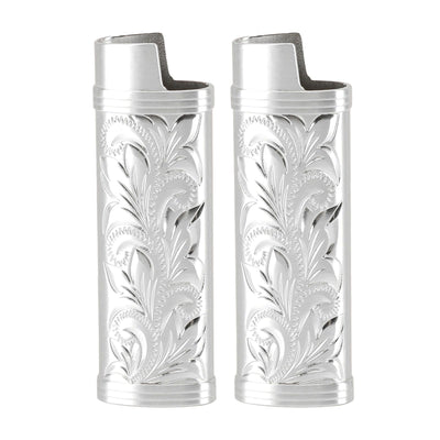 2Pcs Lighter Case Zinc Alloy Lighter Storage Container Floral Pattern for Outdoor Camping Hiking Silver