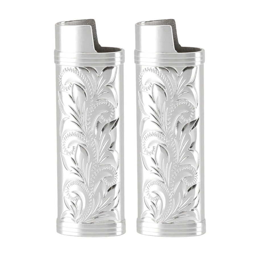 2Pcs Lighter Case Zinc Alloy Lighter Storage Container Floral Pattern for Outdoor Camping Hiking Silver