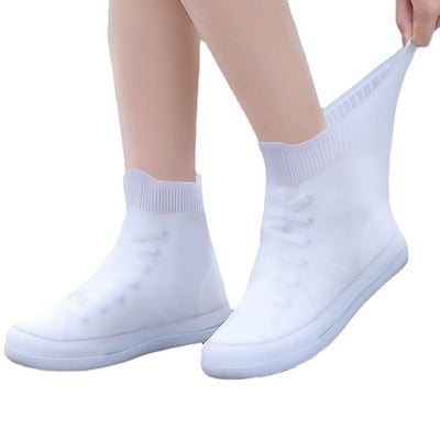 Rain Shoe Covers Waterproof Dustproof Reusable Overshoes Thickened Silicone Shoe Covers for Women Men White Mid Calf L (37 to 39 Sizes)