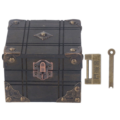 Vintage Wooden Box Retro Antique Decorative Treasure Chest Case Trinket Box with Lock for Storing Jewelry Pearl Gift Box
