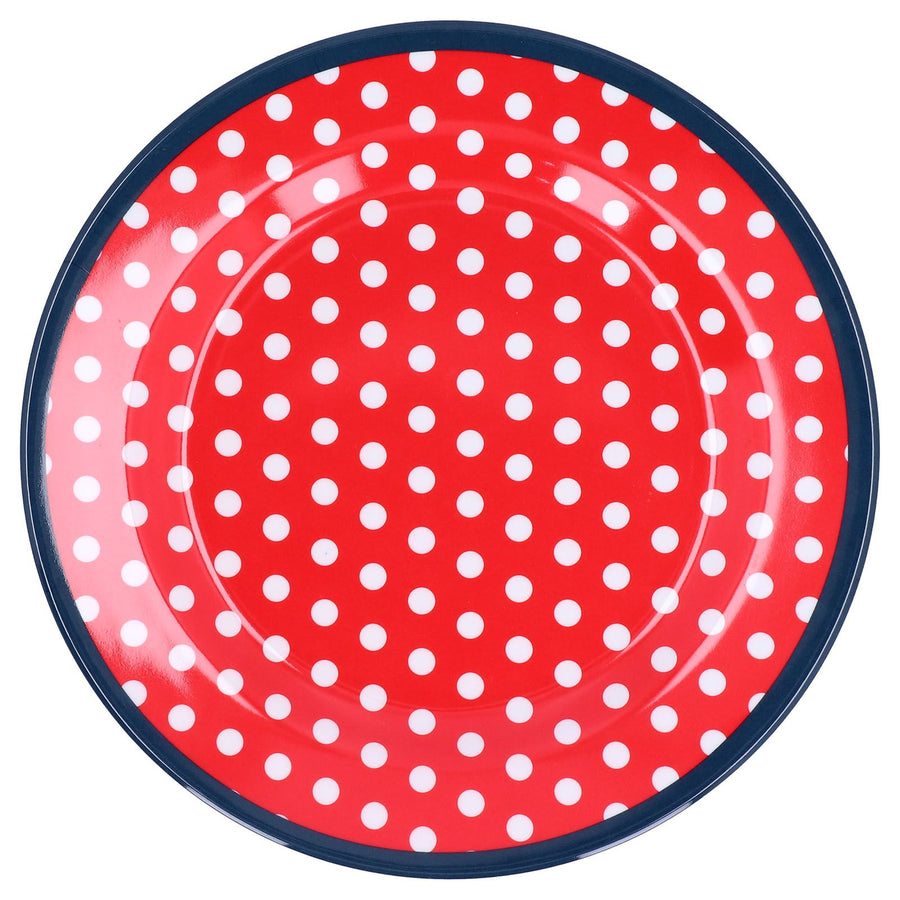 9in Imitation Porcelain Dinner Plate Decorative Reusable Snack Plate Lightweight Tableware for Cakes FruitRed Dot