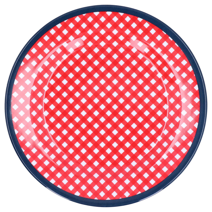 9in Imitation Porcelain Dinner Plate Decorative Reusable Snack Plate Lightweight Tableware for Cakes FruitRed Grid