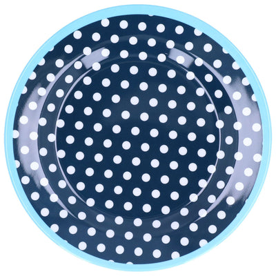 9in Imitation Porcelain Dinner Plate Decorative Reusable Snack Plate Lightweight Tableware for Cakes FruitDark Blue Dot