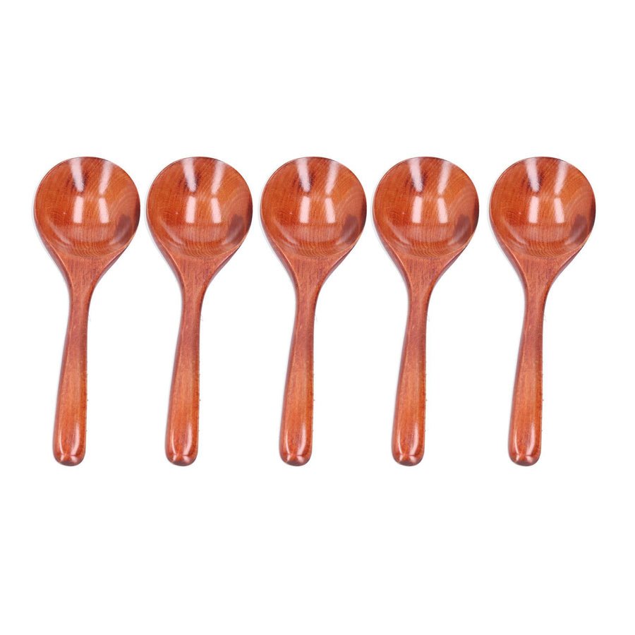 5pcs Wood Spoons Long Handle Wooden Ladle for Mixing Stirring Cooking Utensil ToolDark Color