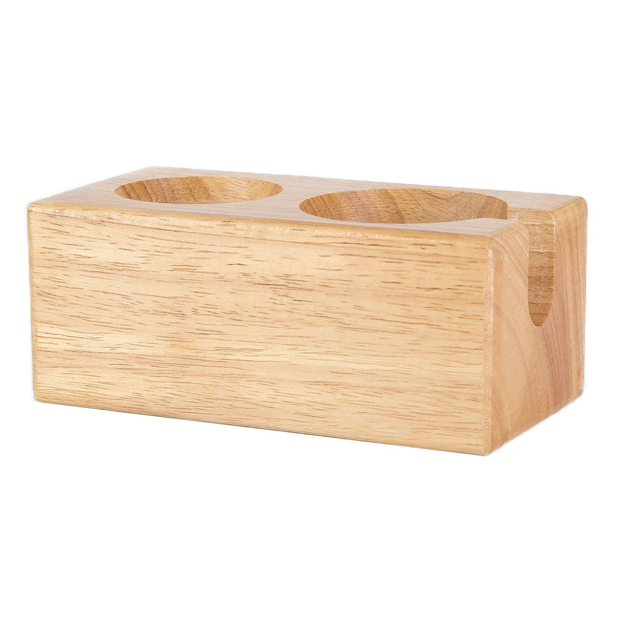 2‑Hole Wooden Tamper Base Natural Wood Color External Durable Tamping Station Handle Stand for Coffee Shop Home