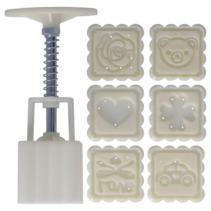 Rectangular Cake Mold DIY HandPressed ABS Mold with 6 Stamps for Cake Mooncake Dessert 50g