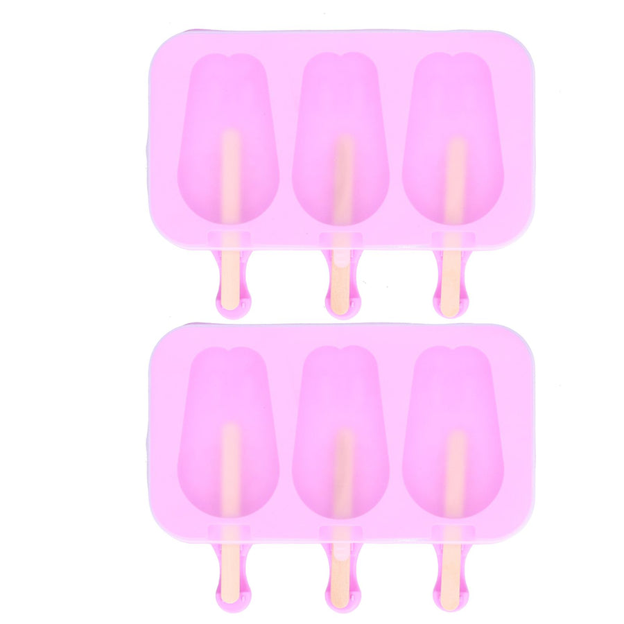2Pcs 3 Grid Silicone Ice Cream Mold with Lid Rabbit Shaped Mold for Summer Home Kitchen