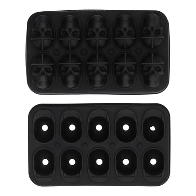10 Grids Ice Cube Mold Silicone Black Professional Skull Ice Cube Mold for Halloween Home Bar