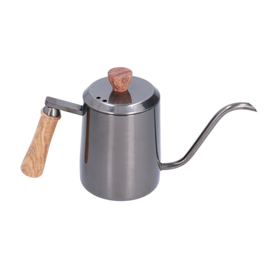 600ml Stainless Steel Manual Coffee Pot Long Narrow Spout Pour Over Kettle with Wooden HandleGray