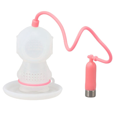 Silicone Tea Infuser Cute Diver Shape Loose Tea Leaf Filter Tea Diffuser Strainer with Chain and Drip Tray for Home Pink
