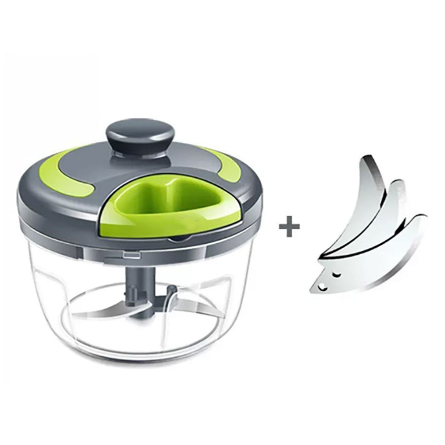 Garlic Chopper Machine Portable Mini Manual Hand Mincer 500ml Gray with Spare Blade