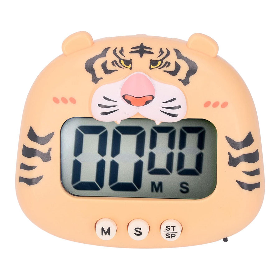Digital Kitchen Timer Countup Countdown Cartoon Animal Sound Flash Alert Easy Operation with Stand for Cooking Teaching Yellow Tiger