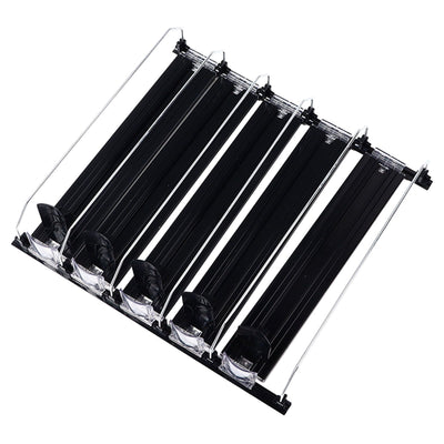 Drink Organizer for Fridge Spring Loaded Adjustable Push Rod Slide Rail Soda Can Dispenser for Beer Beverages 38cm Black