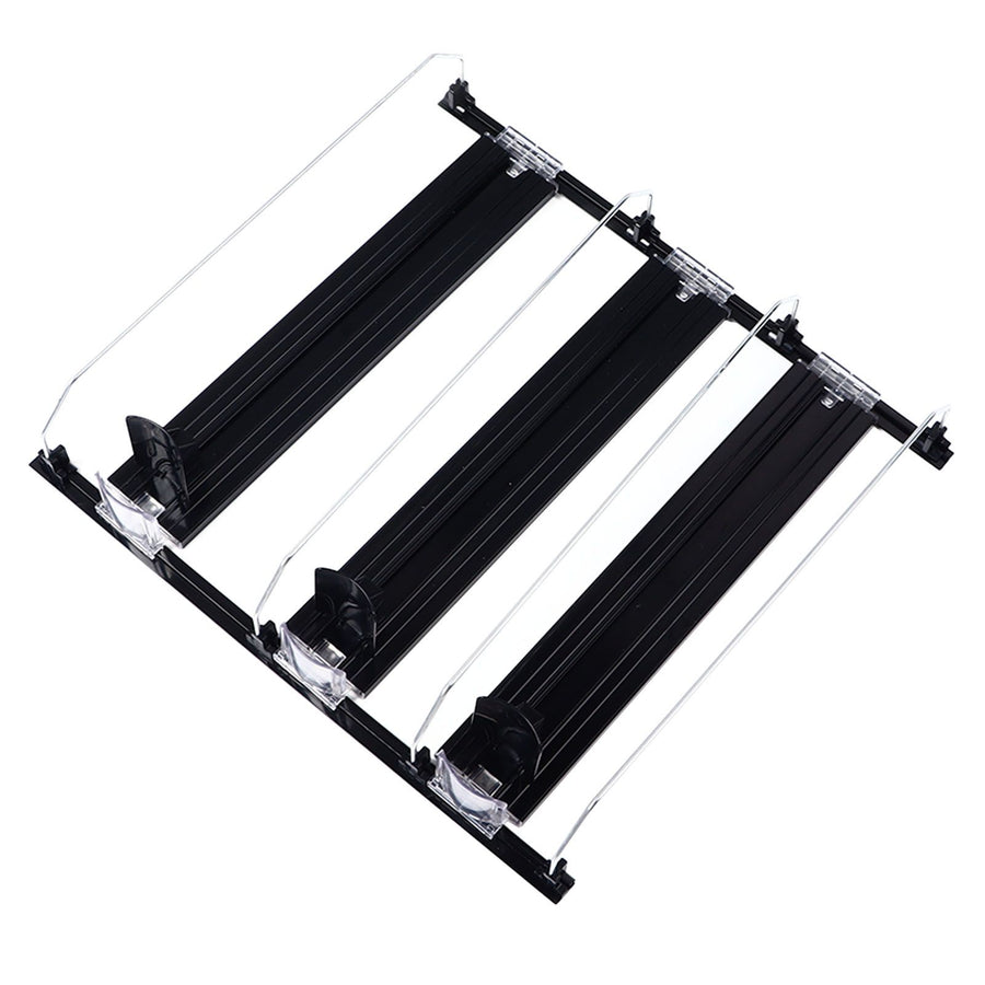 38cm Drink Organizer for Fridge Automatic Pusher Glide 12oz 16oz 20oz Soda Dispenser for Fridge Width Adjustable E Shaped 38cm Black