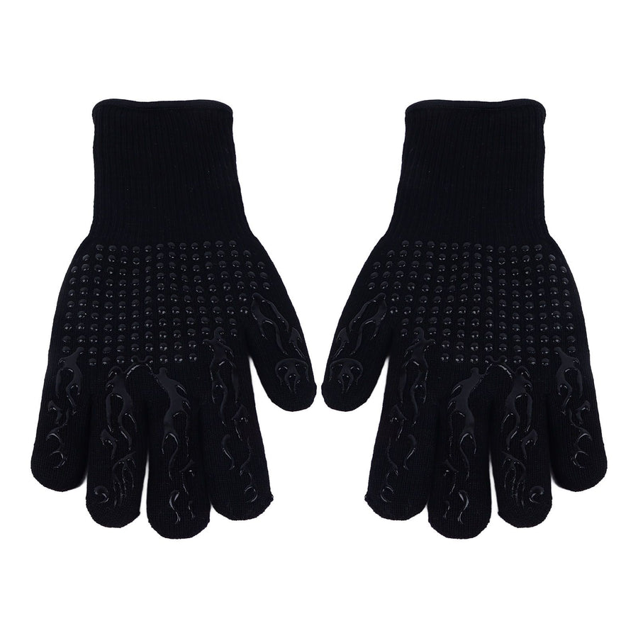 BBQ Gloves Fireproof Heat Resistant Prevent Slip Grilling Gloves for Microwave Oven Barbecue Baking Black