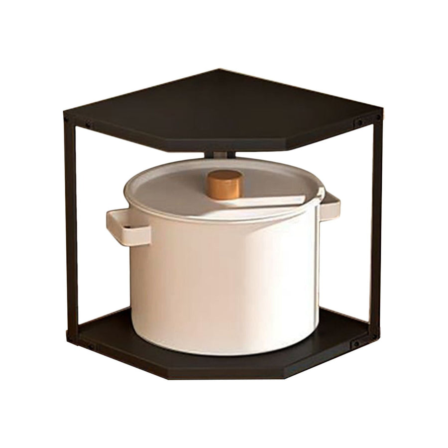 Kitchen Small Corner Shelf Rack Fan Shaped Space Saving Stable Carbon Steel Cookware Stand for Pots Pans 2 Layer Black 27x27x27.6cm
