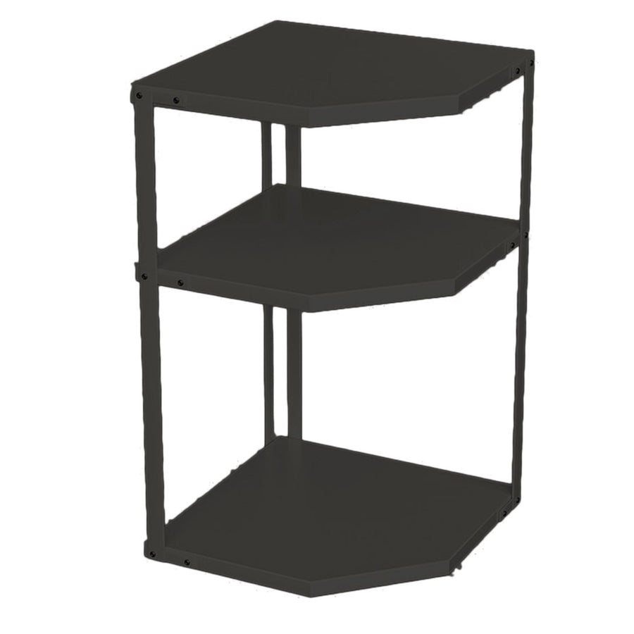 Kitchen Small Corner Shelf Rack Fan Shaped Space Saving Stable Carbon Steel Cookware Stand for Pots Pans 3 Layer Black 27x27x45.5cm