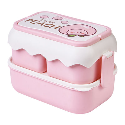 Cute Portable Students Lunch Box Microwaveable Children Cartoon Bento Box Independent Compartment Lunch Container Pink