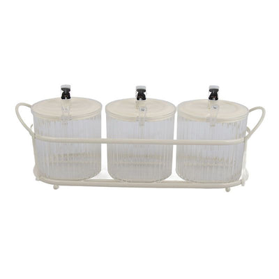 Spice Box Set Nordic Style Visual Innovative Household Movable Kitchen Spice Pot with Iron Rack and Spoon 3PCS Set