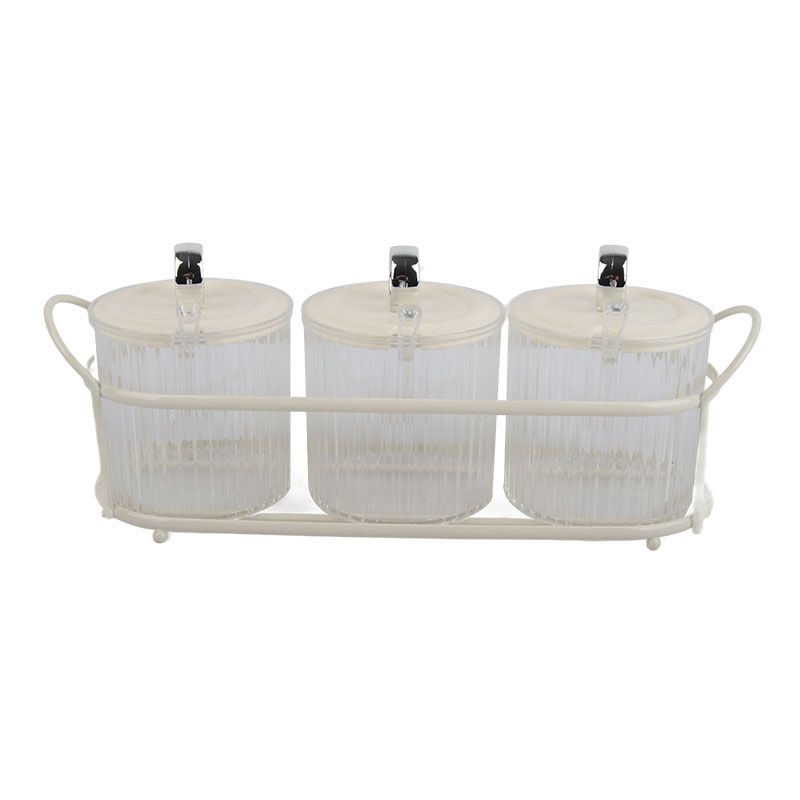 Spice Box Set Nordic Style Visual Innovative Household Movable Kitchen Spice Pot with Iron Rack and Spoon 3PCS Set