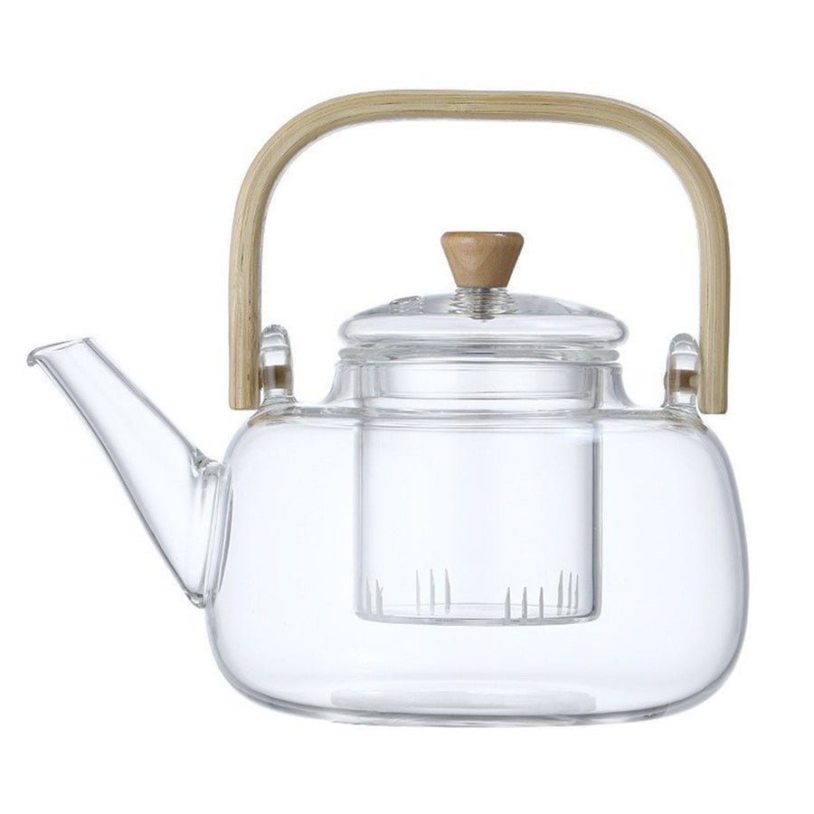 Household Teapot 1000ml Large Capacity Multifunctional Borosilicate Teapot with Bamboo Handle