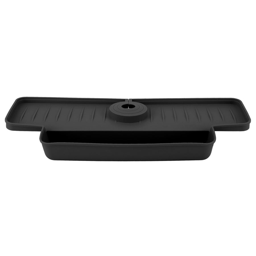 Faucet Splash Proof Draining Rack Silicone Foldable Faucet Handle Drip Catcher Tray Drainer Shelf Basket for Kitchen Black