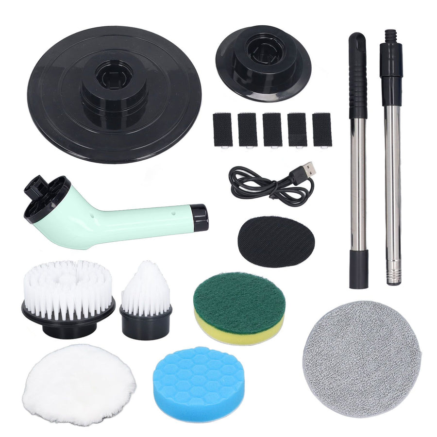 Electric Handheld Brush Adjustable Extension Handle Powerful Highly Efficient Labor Saving Electric Spin Scrubber for Bathroom Kitchen 6 Heads Green