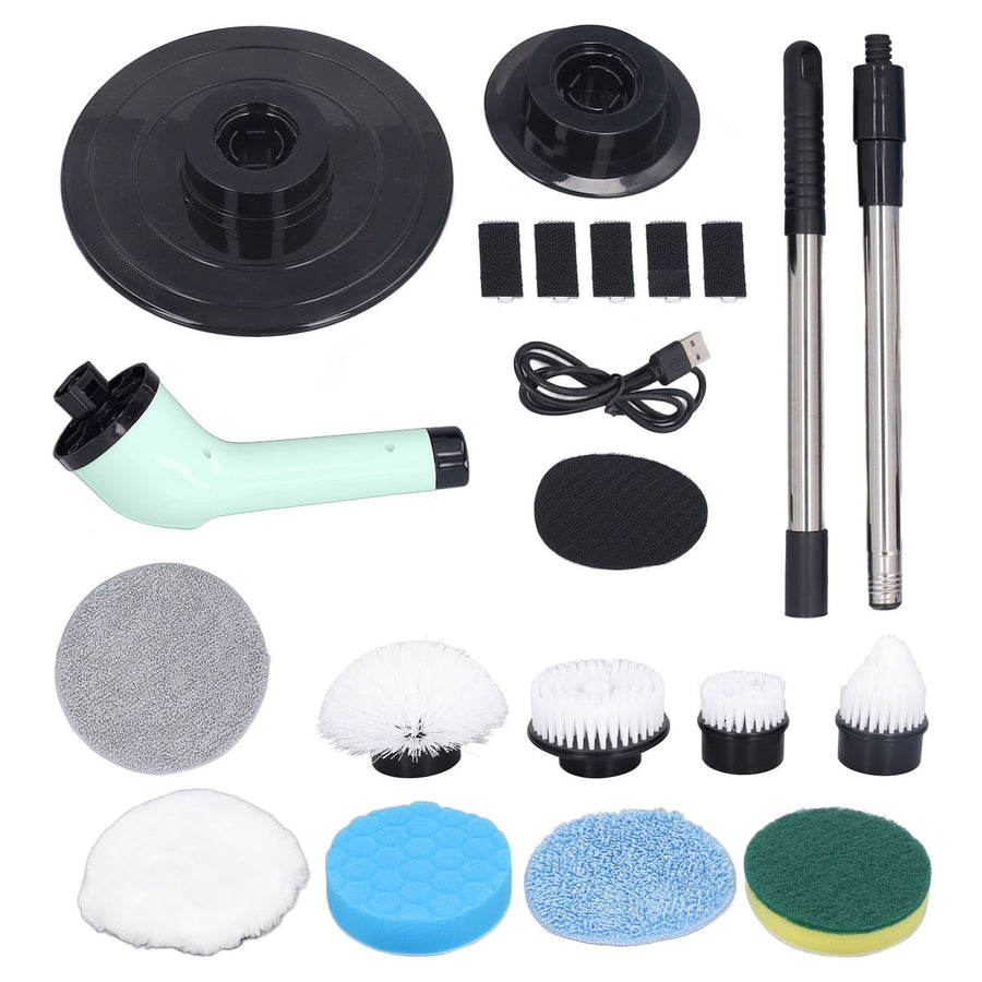 Electric Handheld Brush Adjustable Extension Handle Powerful Highly Efficient Labor Saving Electric Spin Scrubber for Bathroom Kitchen 9 Heads Green