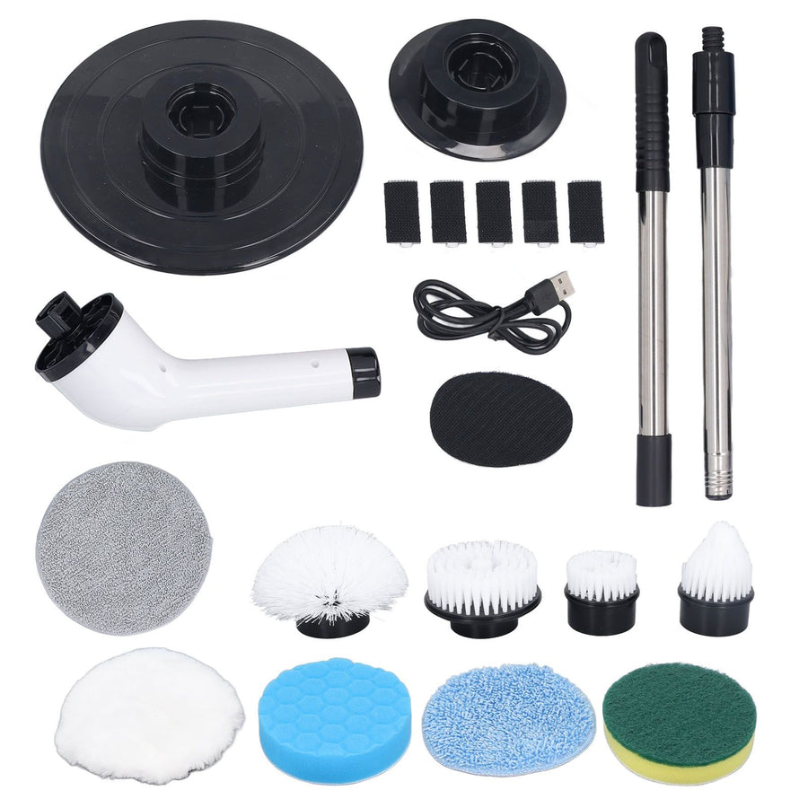 Electric Handheld Brush Adjustable Extension Handle Powerful Highly Efficient Labor Saving Electric Spin Scrubber for Bathroom Kitchen 9 Heads White