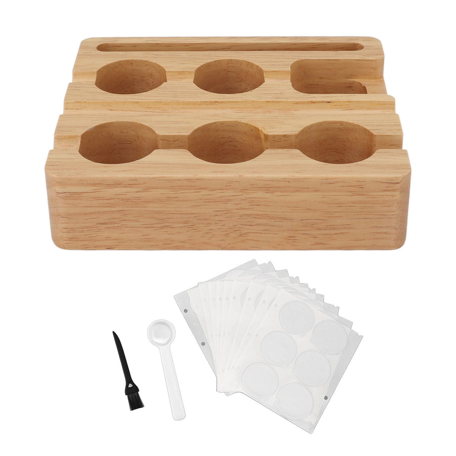 Reusable Coffee Capsule Refill Kit 60PCS 37mm Aluminum Foil Seals Lid with Wooden Holder Brush Spoon for Nespresso Original Coffee Pods