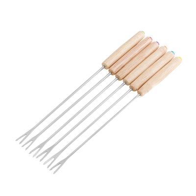 6pcs Stainless Steel Fondue Forks Cheese Fondue Sticks Smore Sticks with Wooden Handle Heat Resistant for Chocolate Cheese