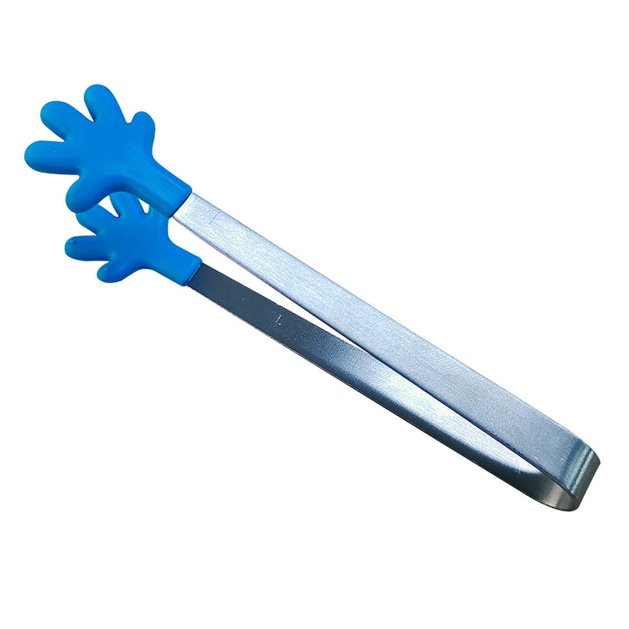 Hand Shape Small Tongs Silicone Tips Blue Stainless Steel Funny Heat Resistant Easy Clean Food Tongs for Ice Fruits