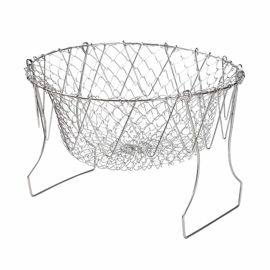 Stainless Steel Frying Basket Foldable Moderate Mesh Density Versatile Cooking Strainer Net for Kitchen