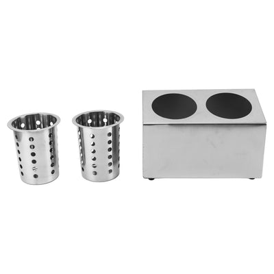 Kitchen Utensil Holder Multi Functional Non Slip Bottom Stainless Steel Knife Fork Storage Bucket 2 Holes