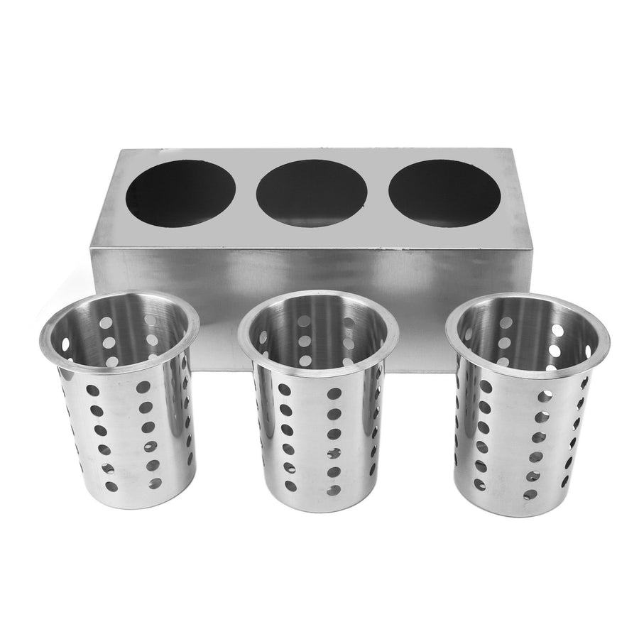 Kitchen Utensil Holder Multi Functional Non Slip Bottom Stainless Steel Knife Fork Storage Bucket 3 Holes