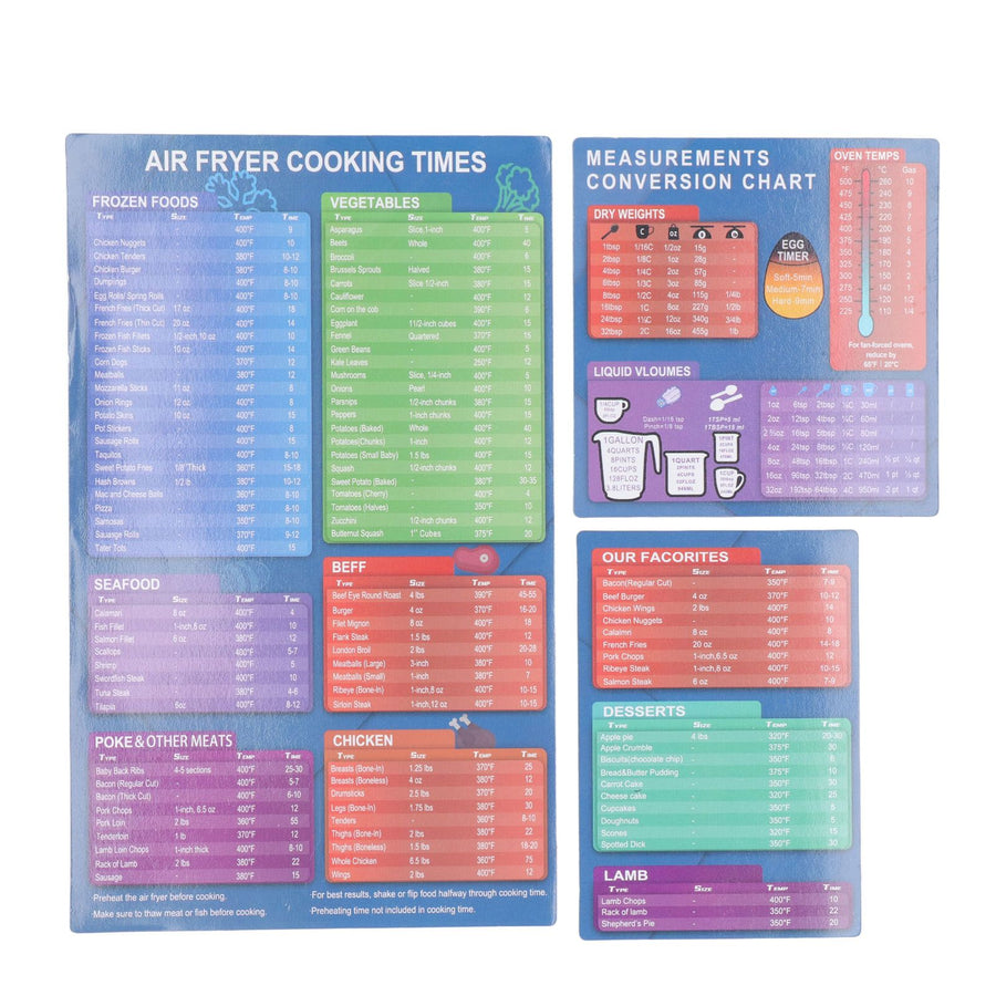 3pcs Fryer Magnetic Cheat Sheet Set Fryer Accessories Cook Times Fryer Accessory Magnet Sheet Quick Reference Guide for Cooking Frying