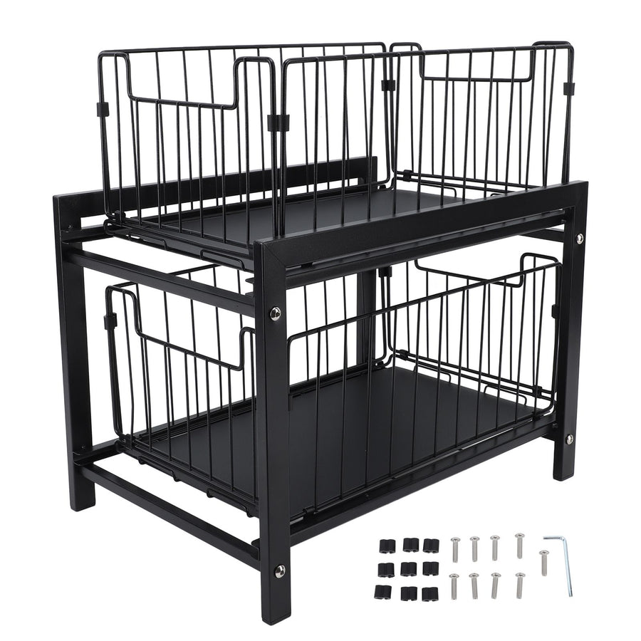 Under Sink Organizer Iron 2 Tier Pull Out Spice Rack Countertop Storage Shelf for Kitchen Bathroom Cabinet