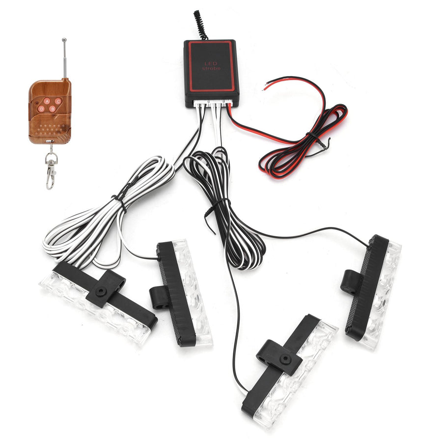 LED Red Blue Emergency Strobe Light 4x4LED Sync Flash Warning Lights 12V with Remote Control
