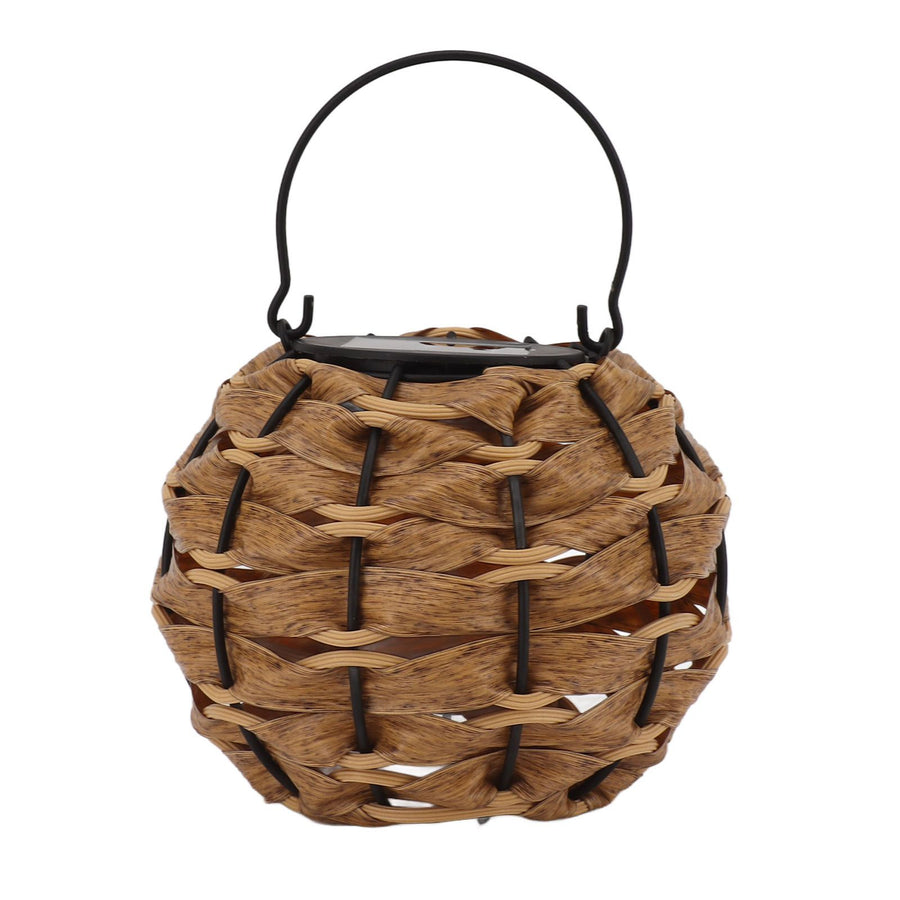 Outdoor Solar Lantern LED Waterproof Hollowed Rattan Ball Solar Hanging Light with Handle for Christmas Decorations Garden Yard Porch Lawn