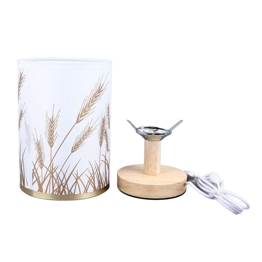 Small Table Lamp for Bedroom Dimmable LED Bedside Lamps Solid Wood USB Night Stand Lamp with Wheat Spike Lampshade Eye Caring