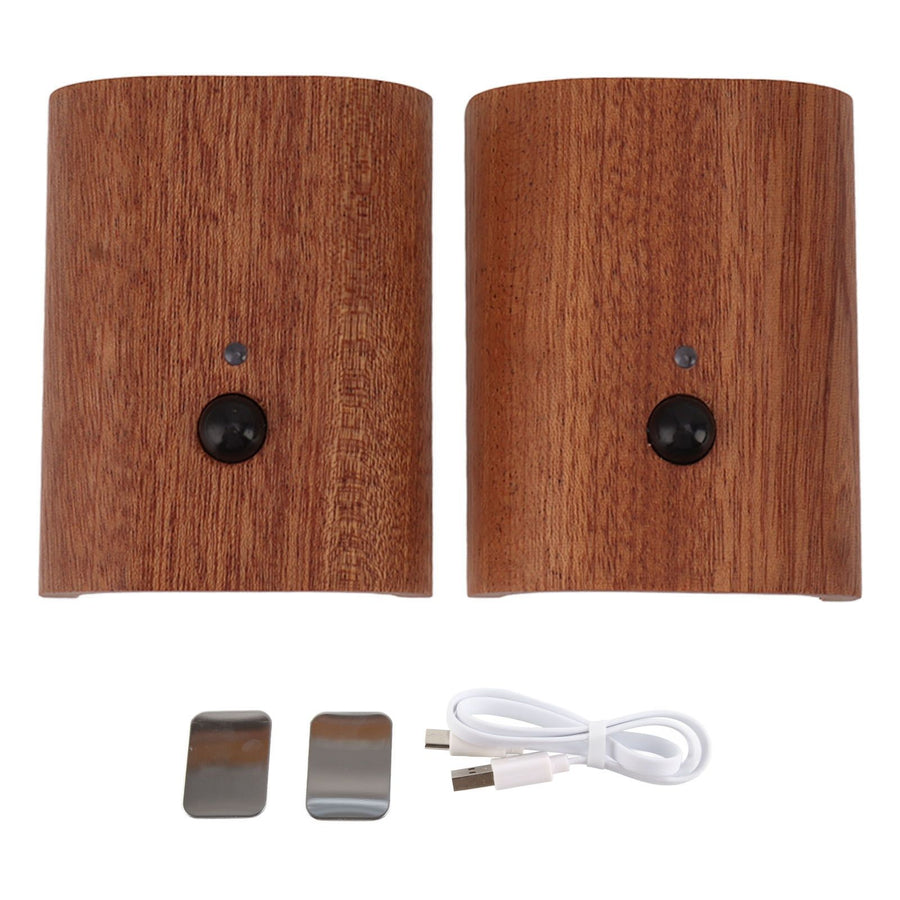 2Pcs Hallway Night Light Intelligent Linkage Wooden Motion Sensor Stairway Night Light USB Rechargeable Magnetic Wall LED Light