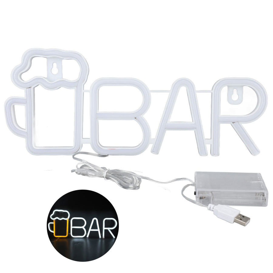 LED Neon Sign BAR Shape Design USB Or Battery Powered High Safety Widely Used Bar Neon Light for Bedroom Party Backyard White BAR