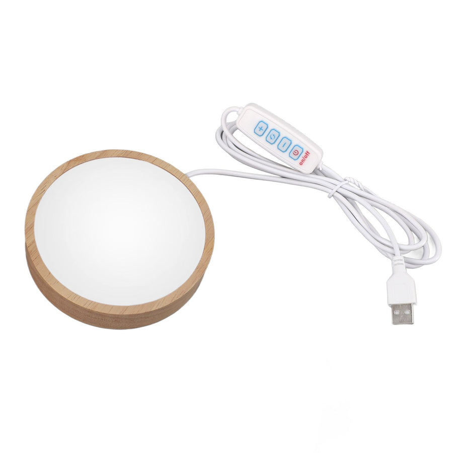 Round Wood Lighted Base Stand USB Powered 3 Color Temperature 10 Level Brightness Button Control LED Display Plate for Glass Crystal Art