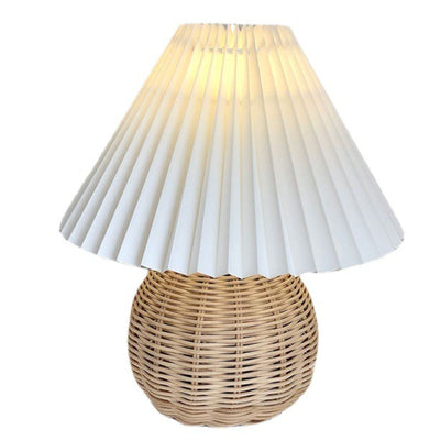 Small Table Lamp Bedside Nightstand Mini Lamp for Bedroom Living Room Side Table Rattan Pleated Aesthetic Vintage Lamp