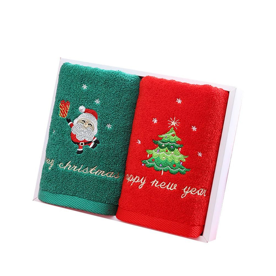 2Pcs Christmas Face Towel Xmas Red Santa Claus New Year Gift Washing Towel Hand Face Cloth Towel for Home Bathroom