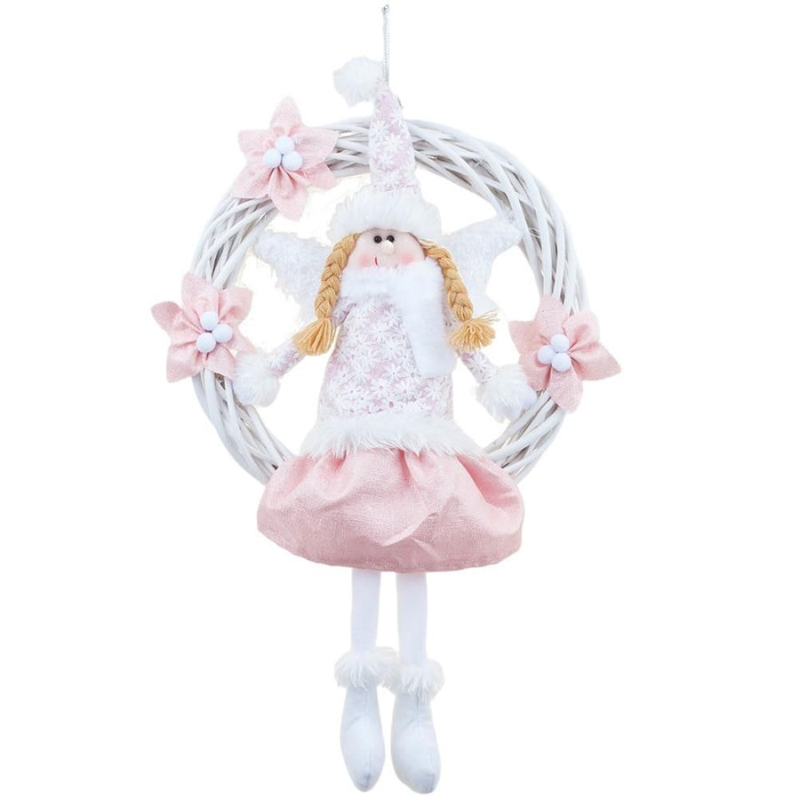 Christmas Cute Angel Rattan Ring Wreath Front Door Wreath Home Wall Hanging Pendant Holiday Decor