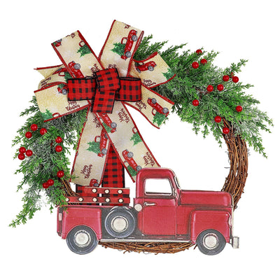 Red Truck Christmas Wreath Fall Wreath for Front Door Decorations for Farmhouse Autumns Harvest Halloween Thanksgiving