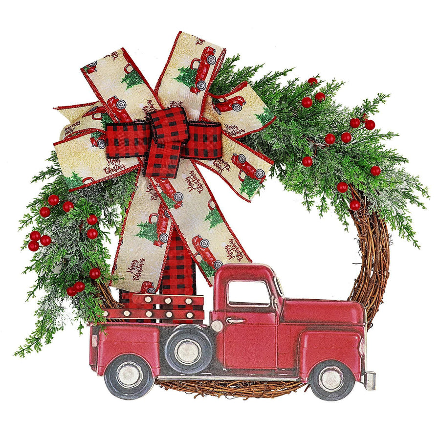 Red Truck Christmas Wreath Fall Wreath for Front Door Decorations for Farmhouse Autumns Harvest Halloween Thanksgiving
