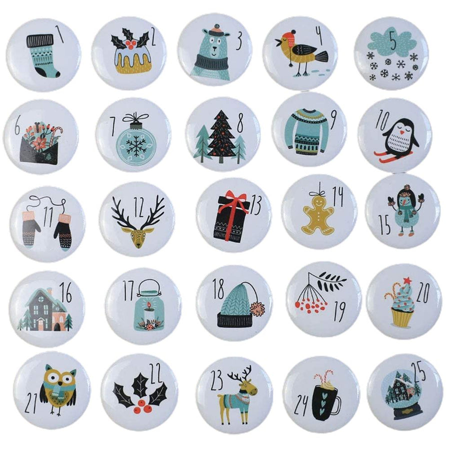 1-25 Number Christmas Advent Calendar Round Buttons Set For Gift Decor For Ribbons Cloth Bags Parcels